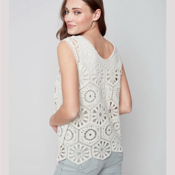 🌹CHARLIE B CROCHET NATURAL SLEEVELESS CAMI STYLE TANK - Picture 2 of 7